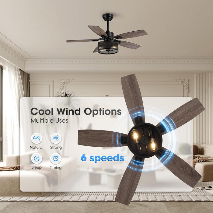 42 Inch Ceiling Fans with Lights and Remote Control, Ceiling Fan for Bedroom Living Room and Patio, Caged Ceiling Fan for Indoor and Outdoor