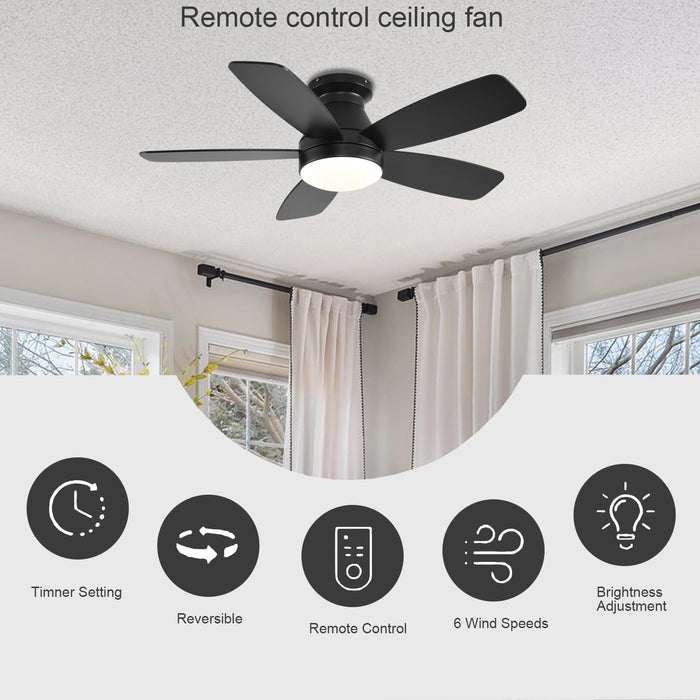 Ceiling Fans with Lights, 42 Inch Low Profile Ceiling Fan with Light and Remote/App Control, Flush Mount, Reversible, 3CCT, Dimmable, Noiseless, Black Ceiling Fan for Indoor/Outdoor Use