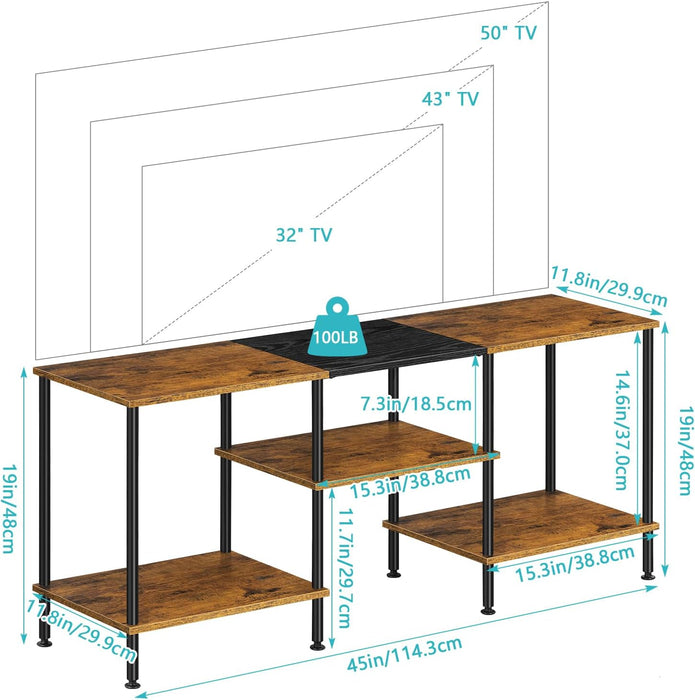 Industrial TV Stand with Storage for 50 Inch TV Rustic TV Cabinet with Open Storage Shelf Small Entertainment Center Wood Console Table with Metal round Tubes for Living Room Bedroom, Brown, 45 Inches