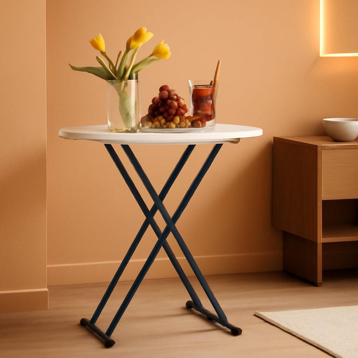 32In Folding Cocktail Table High Top Round-Hdpe Material Heavy Duty Bar Height Standing Event Table, Portable Folding Table with Metal Frame, Removable Legs, Indoor & Outdoor Use(White, 1PC)