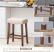 26 Inch Solid Wood Saddle Backless Bar Stools Set of 3, Beige | Counter Height Barstools with Footrest & Nailhead Trim, Modern Farmhouse Upholstered Linen Counter Stools for Kitchen Island