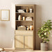 Modern 72" Tall Bookshelf with Doors, Drawers & Adjustable Shelves, Library Bookcase with Storage Cabinet and Open Shelving, Wood Bookcase for Home Office, Living Room, Oak, 1 PC