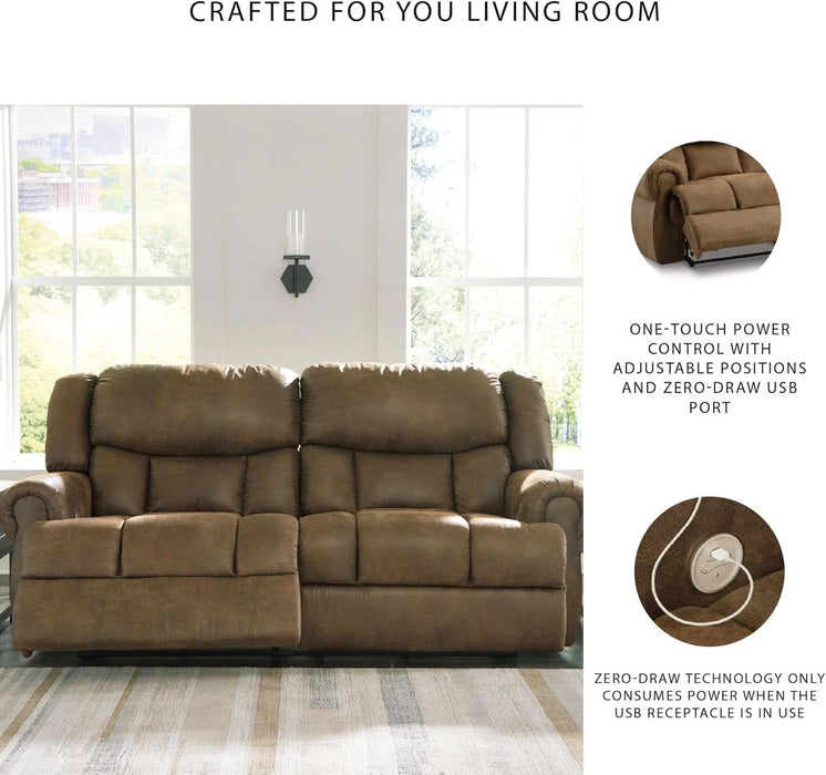 Boothbay Classic Faux Leather 2 Seat Power Reclining Sofa with USB Ports, Dark Brown