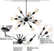 Sputnik Chandeliers Black, Modern 12-Light Farmhouse Pendant Light Mid Century Lighting Vintage Industrial Ceiling Hanging for Living Dining Room, Bedroom, Kitchen Island, Foyer