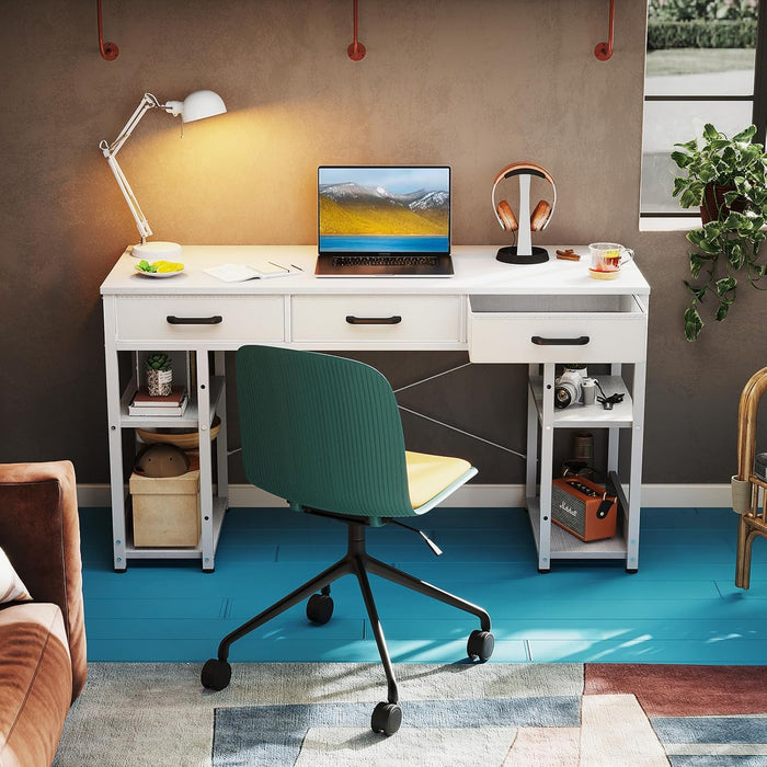 White 48Inch Contemporary Premier Desk With Drawers