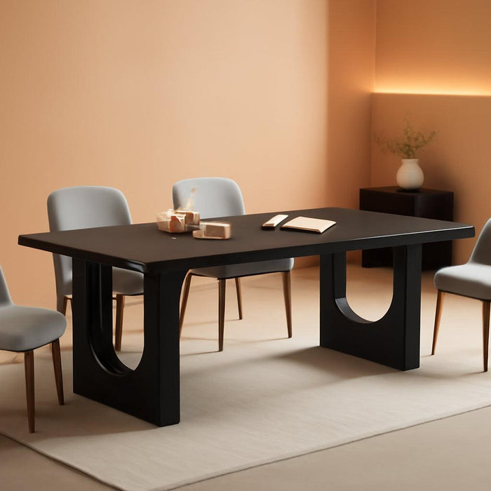 Modern Dining Table for 6 People, 71" Large Kitchen Dining Table with Wood Pedestal Base, Rectangular Long Dinner Table for Kitchen, Dining Room, Living Room, Black