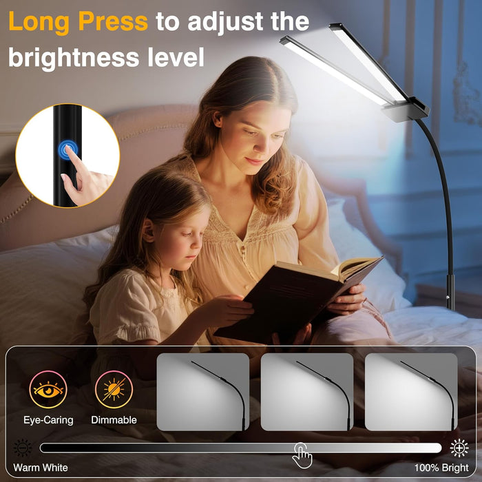 Rechargeable Floor Lamp Cordless with 8000Mah Battery, 15W Dual Head Adjustable Gooseneck LED Reading Lamp, Battery Operated Cordless Floor Lamp for Home, IP54 Rated