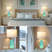 26" Peacock Green Glass Table Lamps Set of 2,Coastal Nautical Bedside Lamps with USB Ports & AC Outlet,Lamparas Elegantes Para Cuarto with Night Light for Bedroom Living Room Decoration
