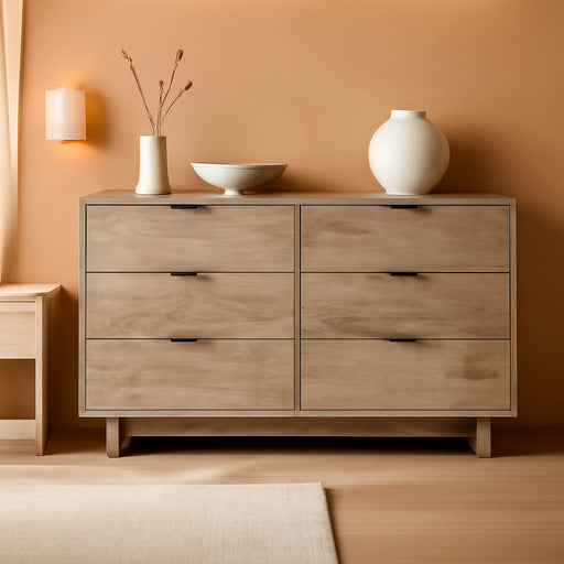 Oliah Rustic 6 Drawer Dresser, Light Brown