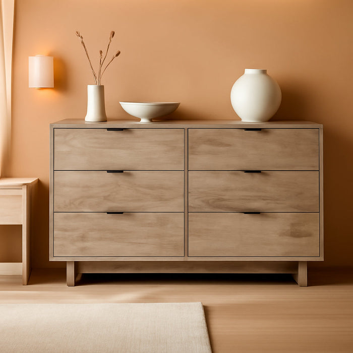 Oliah Rustic 6 Drawer Dresser, Light Brown