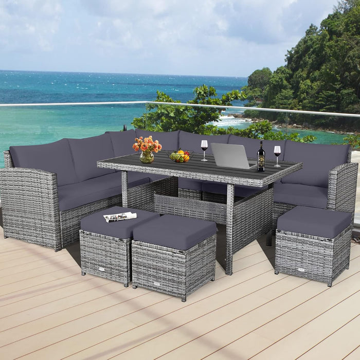 7 Pieces Rattan Wicker Patio Conversation Set (Grey)