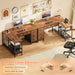 47 Inch L Shaped Desk with Power Outlets, 5 Fabric Drawers