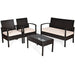 4 Pieces Patio Rattan Conversation Set with Loveseat Sofas and Coffee Table