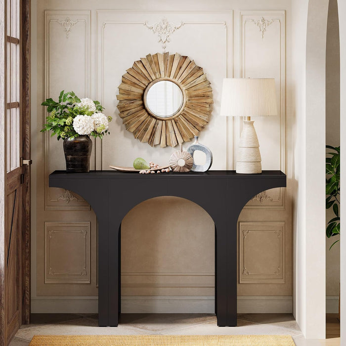 Modern Console Table with Arched Base, 47-Inch Black Entryway Sofa Table, Narrow Hallway Table, Wood Foyer Accent Table for Living Room, Entrance, Hallway, Easy Assembled(1 Pack)