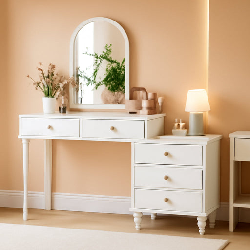 White,Vanity Desk with Mirror and Lights,Makeup Vanity with Power Outlet and Adjustable Cabinet,Modern Makeup Table with 3 Drawers for Bedroom Makeup Room