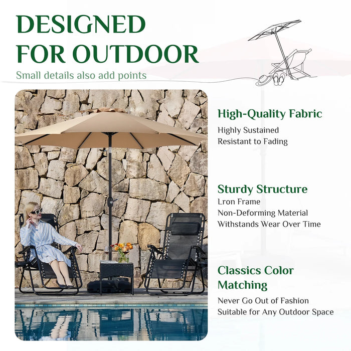 9-FT Outdoor Patio Umbrella with Push Button Tilt and Crank, Patio Table Market Umbrella with 8 Sturdy Ribs UV Protection Waterproof for Garden, Deck, Backyard, Pool, Khaki