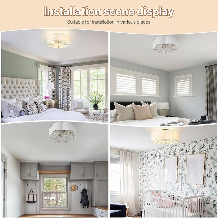 Caged Ceiling Fan with Lights, Flush Mount 20" Boho Ceiling Fans with Lights Remote Control, Low Profile Fabric Bladeless with 6 Speeds for Bedroom, Nursery, Kitchen