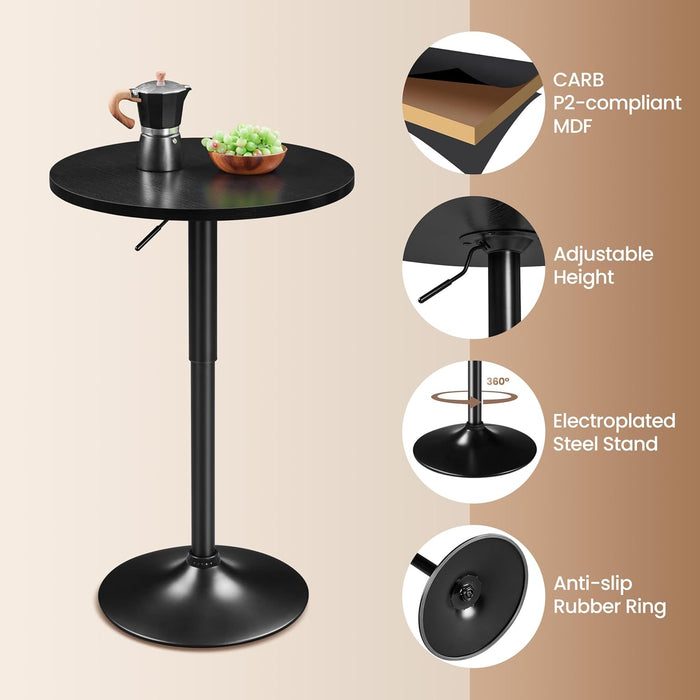 Black Circular Bar Table Featuring Adjustable Height