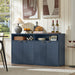 55-Inch Fluted Buffet Cabinet with 4 Doors,Dark Blue | Fluted Wood Credenza with Adjustable Shelves and Open Storage for Dining Rooms, Kitchens, Entryways or Living-Room Media