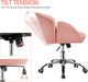 Pink Desk Chair Cute Velvet Chair for Home Office, Vanity Chair with Wheels Armrests Modern Swivel Rolling Chair for Bedroom