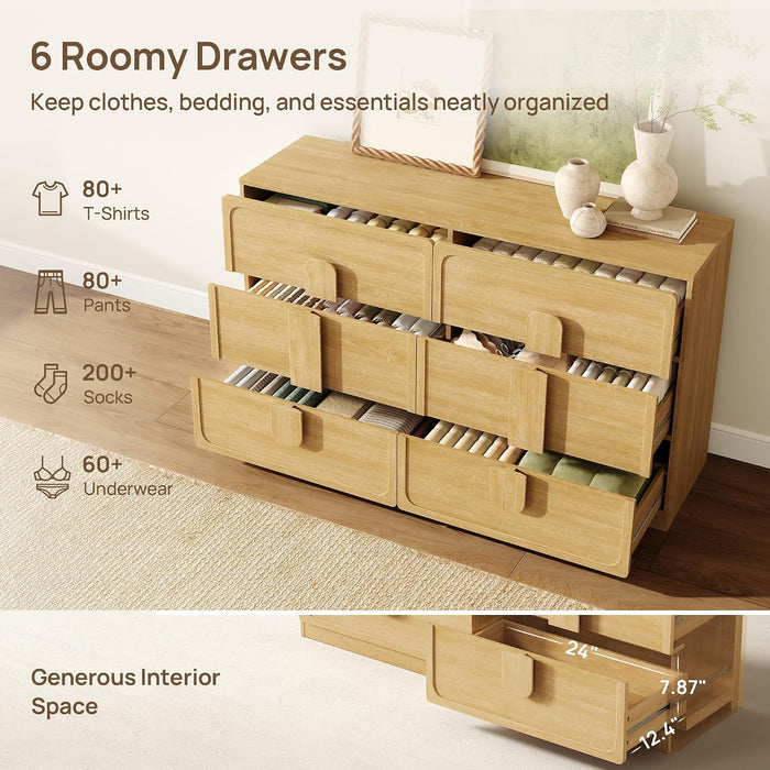 6 Drawer Dresser for Bedroom, 53.5" Wide Modern Chest of Drawers