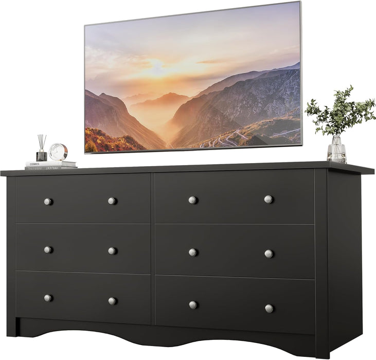 Black Dresser With Six Deep Drawers StorageSolution