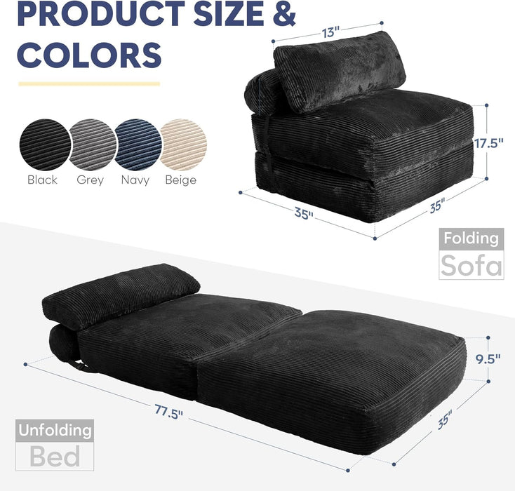 Folding Sofa Bed Convertible Black Pillow Included