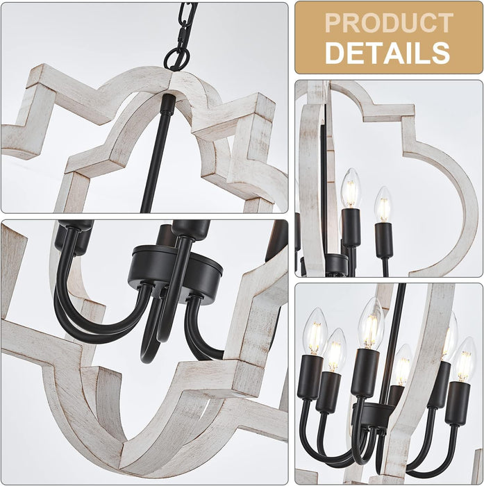 21 Inch Farmhouse Distressed White Wood Chandelier