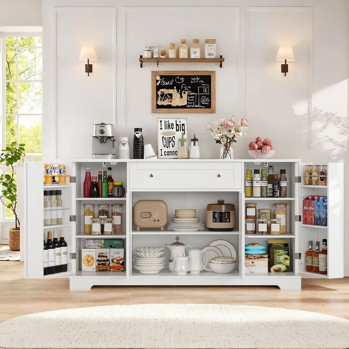 White Buffet Cabinet With Expansive Storage Drawers