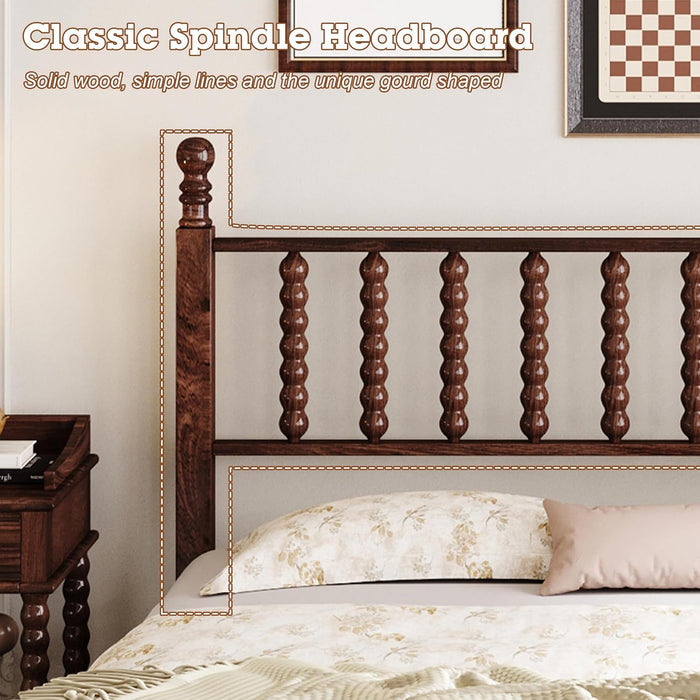 Walnut Wood Bed Frame Queen Size with Spindle Headboard, Queen Platform Bed with Wooden Slat Support, Retro Style Spindle Beds for Boys Girls Kids Adults Toddler, Easy Assembly