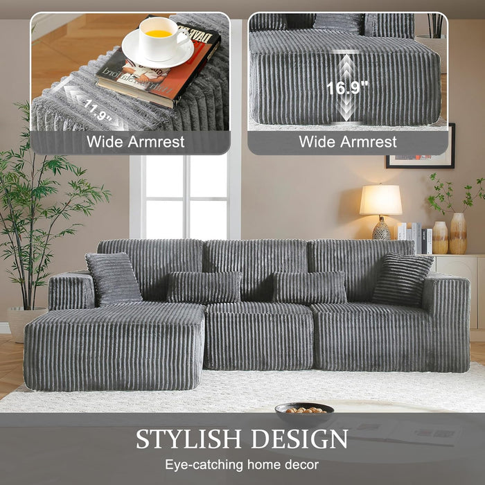 108 Inch Cloud Sectional Sofa Grey UltraSoftChenille