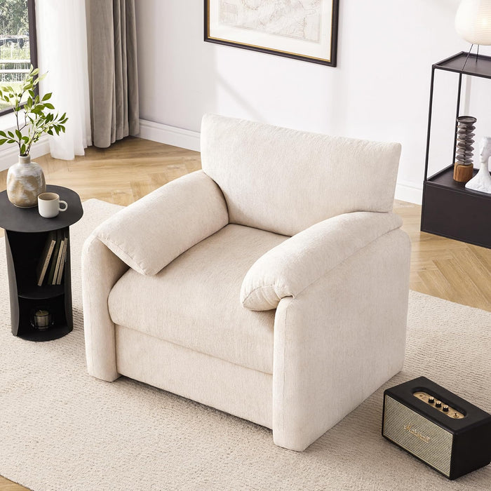 Beige Chenille Upholstered Oversized Armchair 38.6 Inch