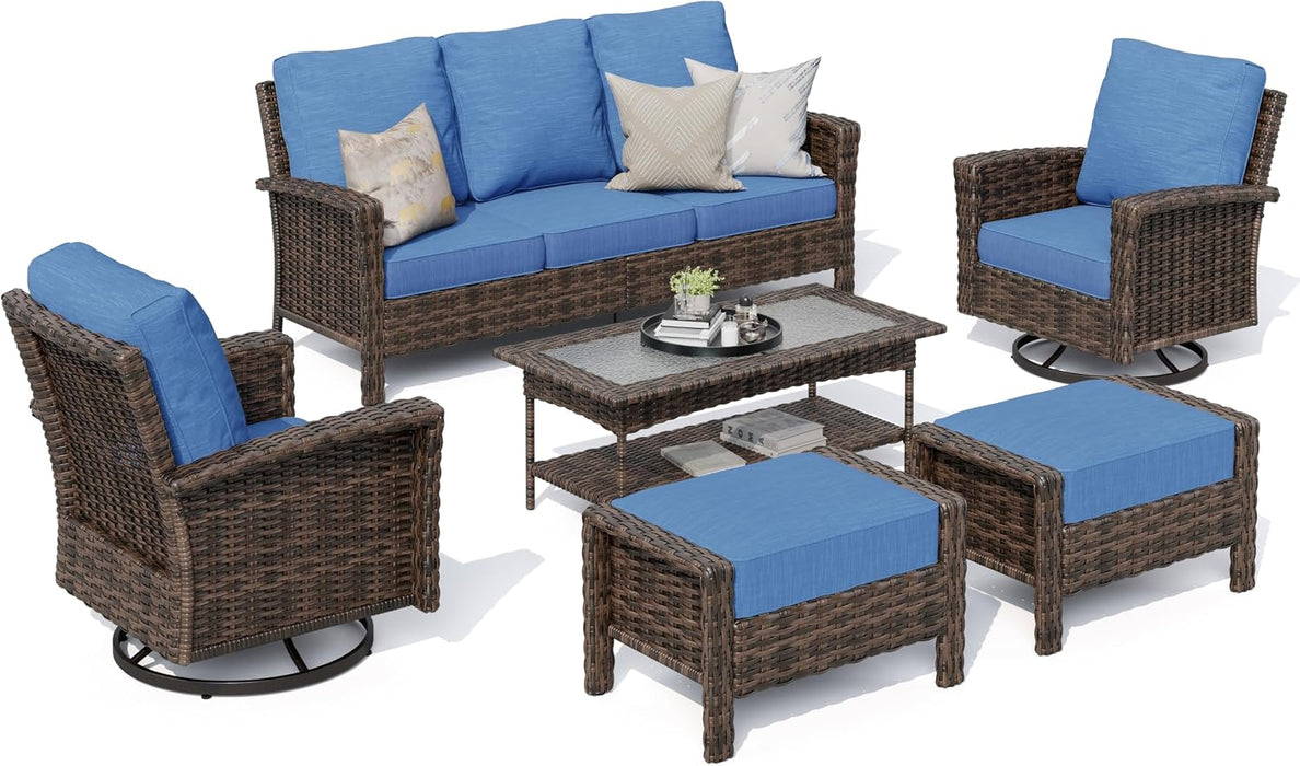 6-Piece Patio Furniture Set with High Back Chairs, Blue