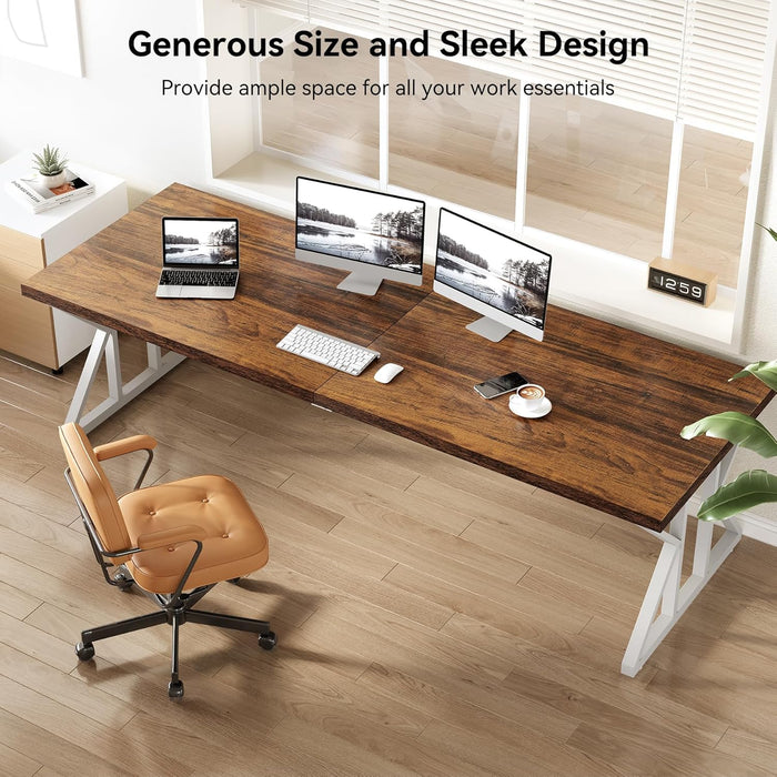 78.7 Inch Large Executive Desk, Modern Computer Office Desk, Wooden Writing Desk Study Table for Home Office, Rustic Brown-White