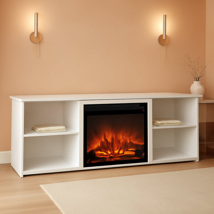 Classic 70 Inch TV Stand with Fireplace, Solid White