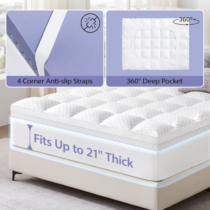 5 Inch Queen Memory Foam Mattress Topper Pro Dual Layer 3 Inch Cooling Gel Egg Crate Memory Foam plus 2 Inch Pillow Top Medium Firm with Deep Pocket