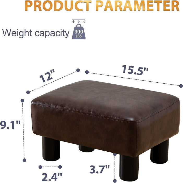 Small Rectangle Foot Stool, PU Leather Fabric Footrest Ottoman with Non-Skid Plastic Legs, Modern Rectangle Footrest Small Step Stool Ottoman for Couch, Desk, Office, Living Room, Brown