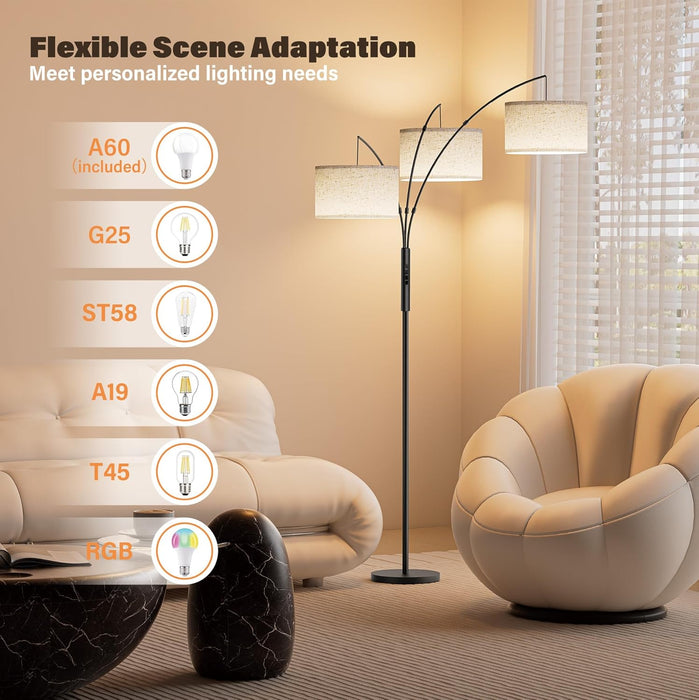 27W Floor Lamps for Living Room - Super Bright Dimmable Tree Floor Lamp, Modern Standing Lamp with Remote & Touch Control, 3 Lights Tall Lamp for Living Room Corner, Bedroom, Office