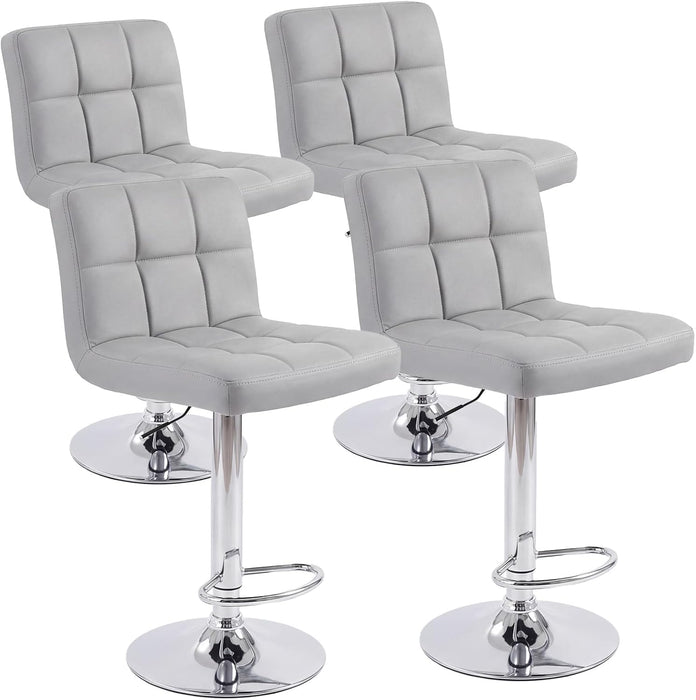 Bar Stools Set of 4, 24 Inch Counter Height Bar Chairs, Upholstered Modern Kitchen Barstools with Metal Base, PU Leather Saddle Stools for Kitchen Island, Grey