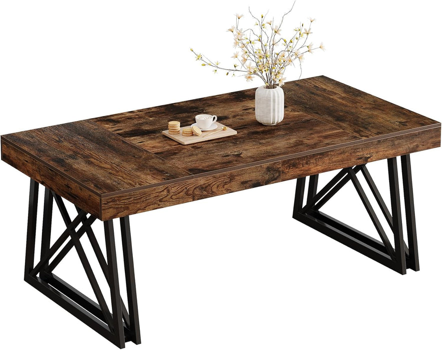 IndustrialStyle Brown Farmhouse Dining Table Metal Legs