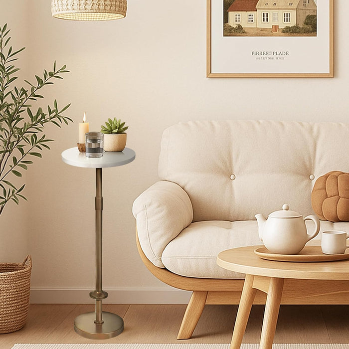 Martini Table Height Adjustable, Drink Tables for Small Spaces, round Side Table, Tiny Side Tables for Living Room, Bedroom, Cocktail (White)