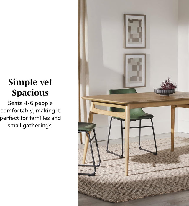 Mid-Century Modern Solid Wood Tapered-Leg Dining Table, 59 Inch, English Ash