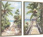 Beach Canvas Framed Wall Art - Hand Painted Ocean View Paintings Palm Tree Pictures Tropical Coastal Scenery Seaside Artwork for Living Room