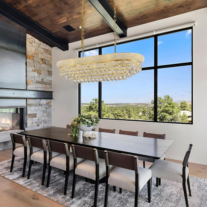 Rectangle Crystal Chandeliers for Dining Room, L36 Inch Rectangular Oval Light for Kitchen Island (Gold)