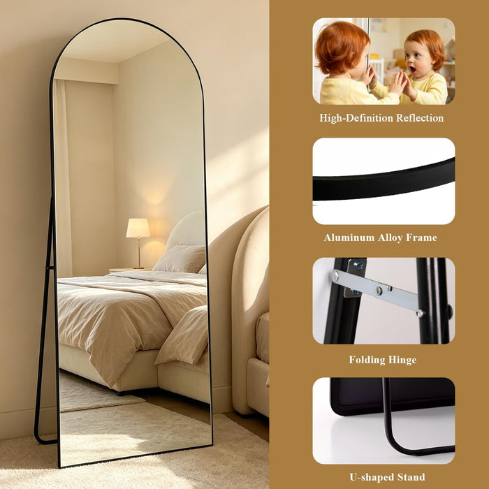 Arched Full Length Mirror, 56"X16" Black Floor Mirror for Bedroom, Wall Mounted or Leaning Dressing Mirror, Wall Mirror for Living Room, Hallway