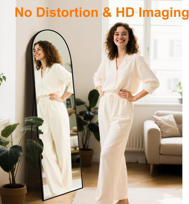 Arched Full Length Mirror, 56"X15" Standing Body Mirror for Wall, with Aluminum Alloy Frame for Bedroom, Living Room, Dressing Room(Black)