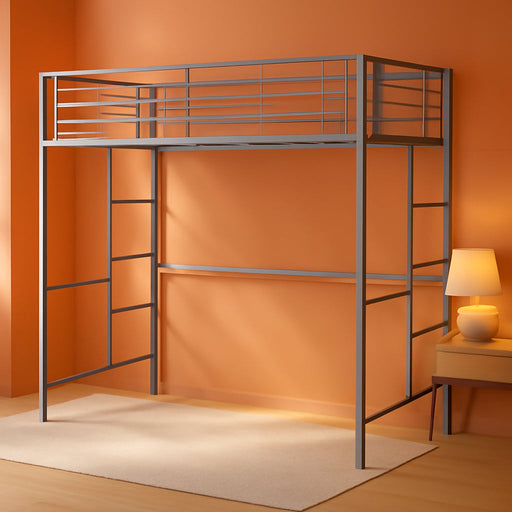 Silver Metal Twin over Loft Bunk Bed Twin Size Bedframe with Ladder