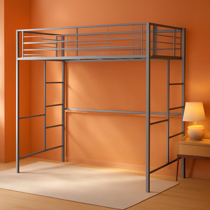 Silver Metal Twin over Loft Bunk Bed Twin Size Bedframe with Ladder