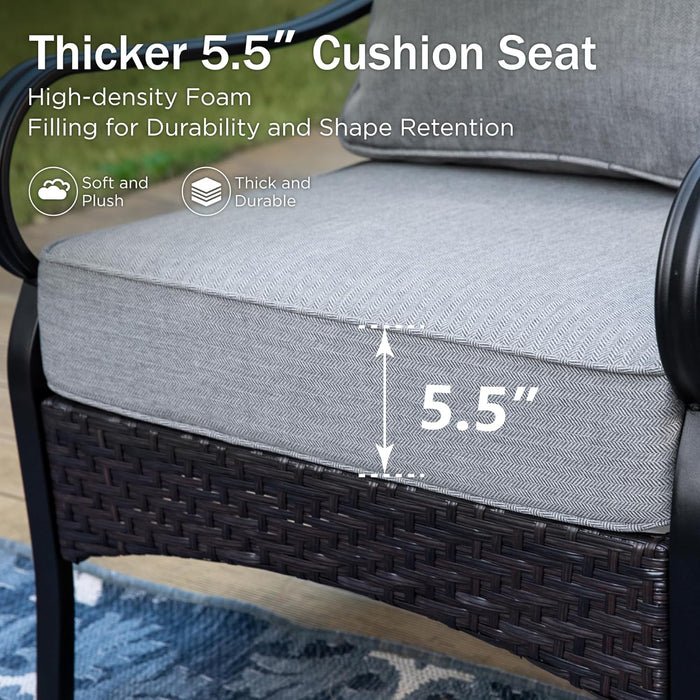 Outdoor Modern Patio Furniture Set, Upgraded Wicker&Metal Patio Furniture Conversation Set with Waterproof Thick Cushions for Porch, Poolside, Deck, and Yard (4 Pieces,Grey)