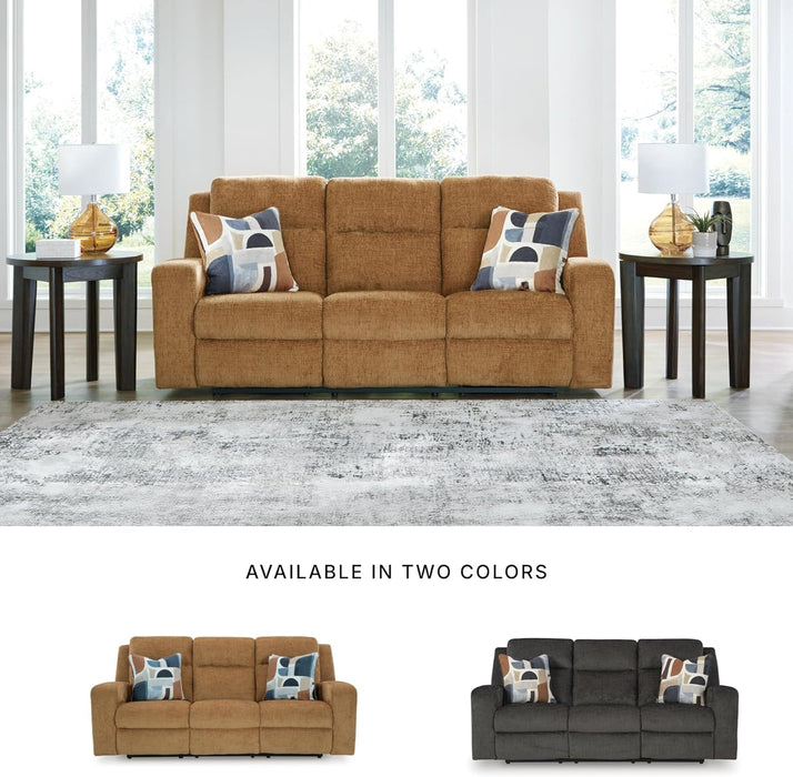 Kanlow Contemporary Manual Reclining Sofa with 2 Accent Pillows, Light Brown